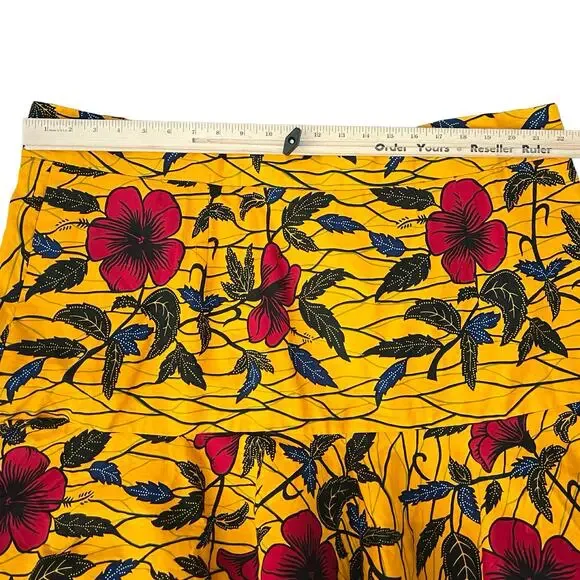 Grassfields GF Yellow Black Red Floral African Mini Ruffle Skirt Plus Size 24 - Picture 4 of 6
